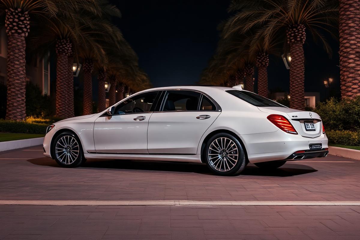 Luxury chauffeur car in Dubai at night